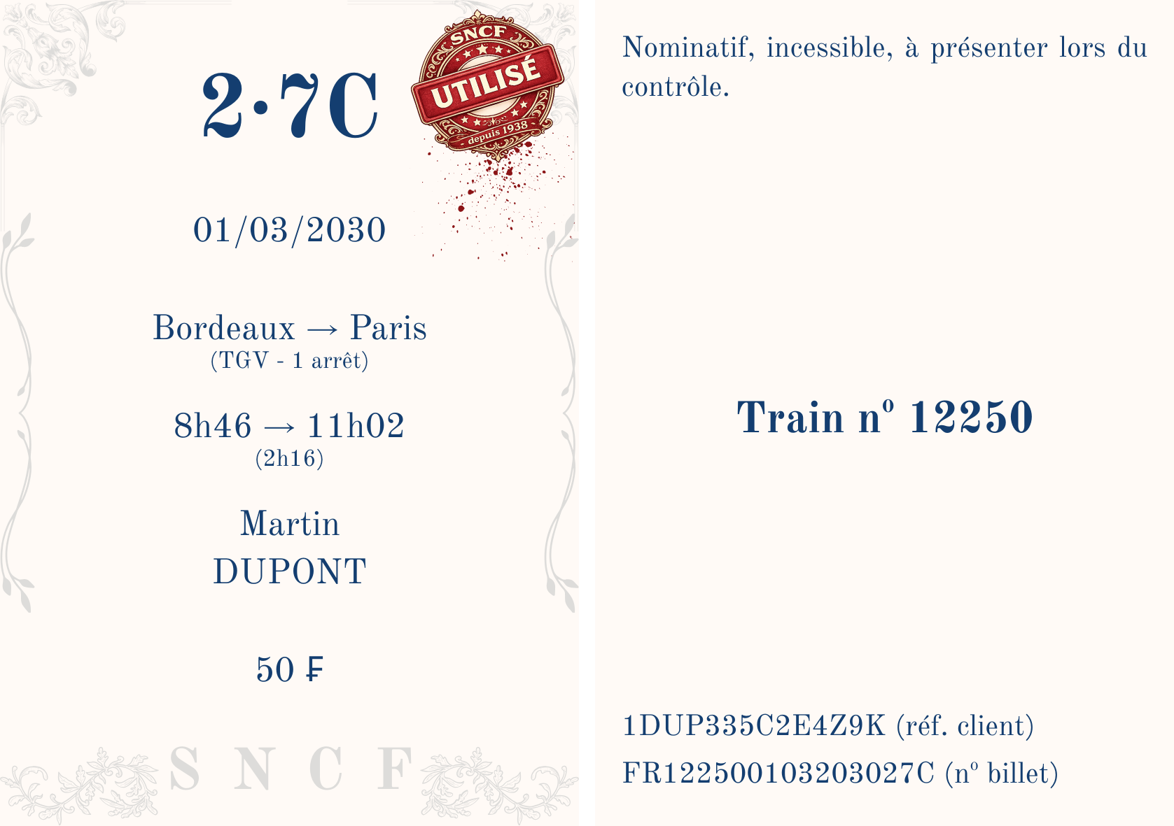 un billet de train sncf nouvelle génération